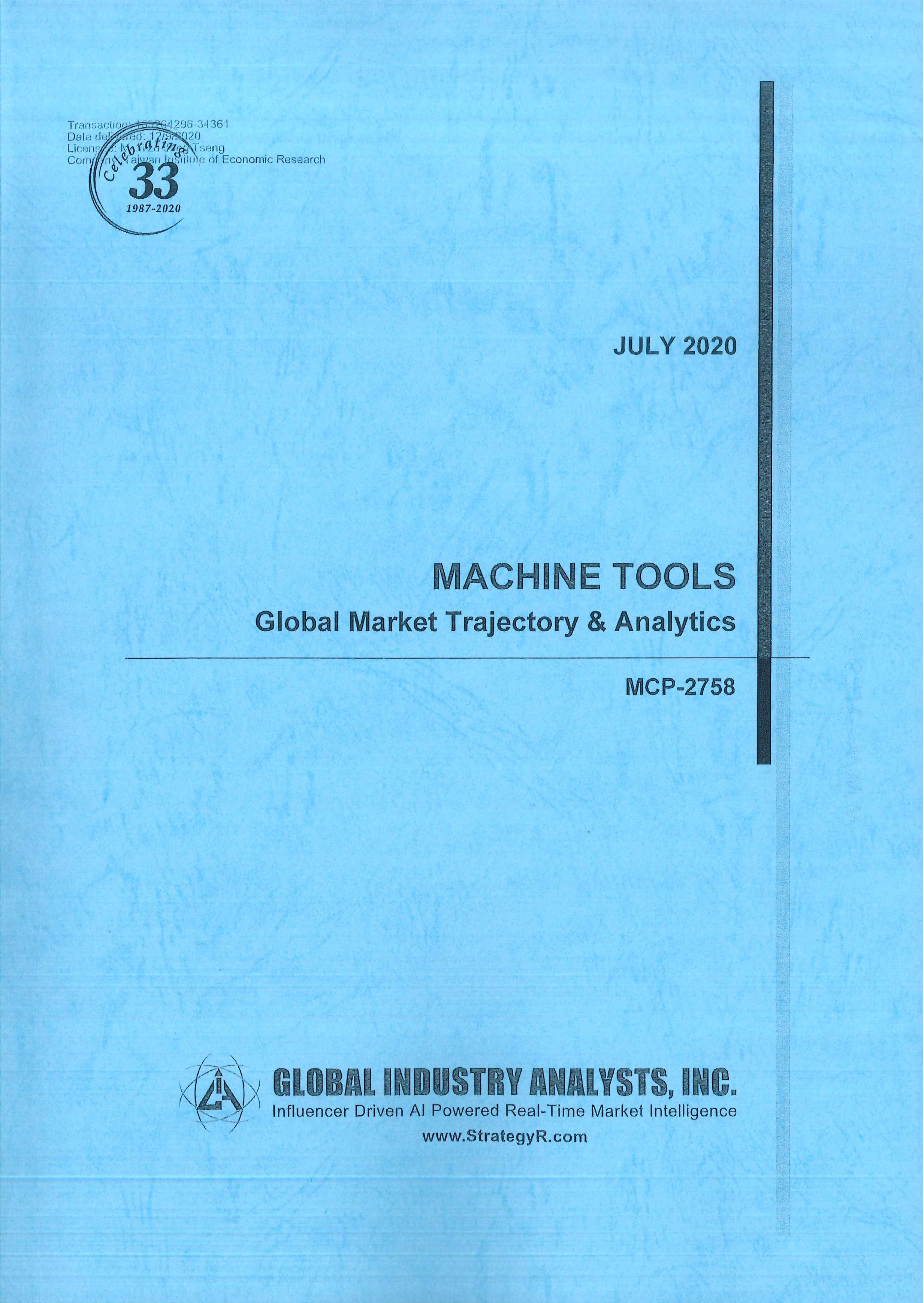 Machine tools:global market trajectory & analytics.